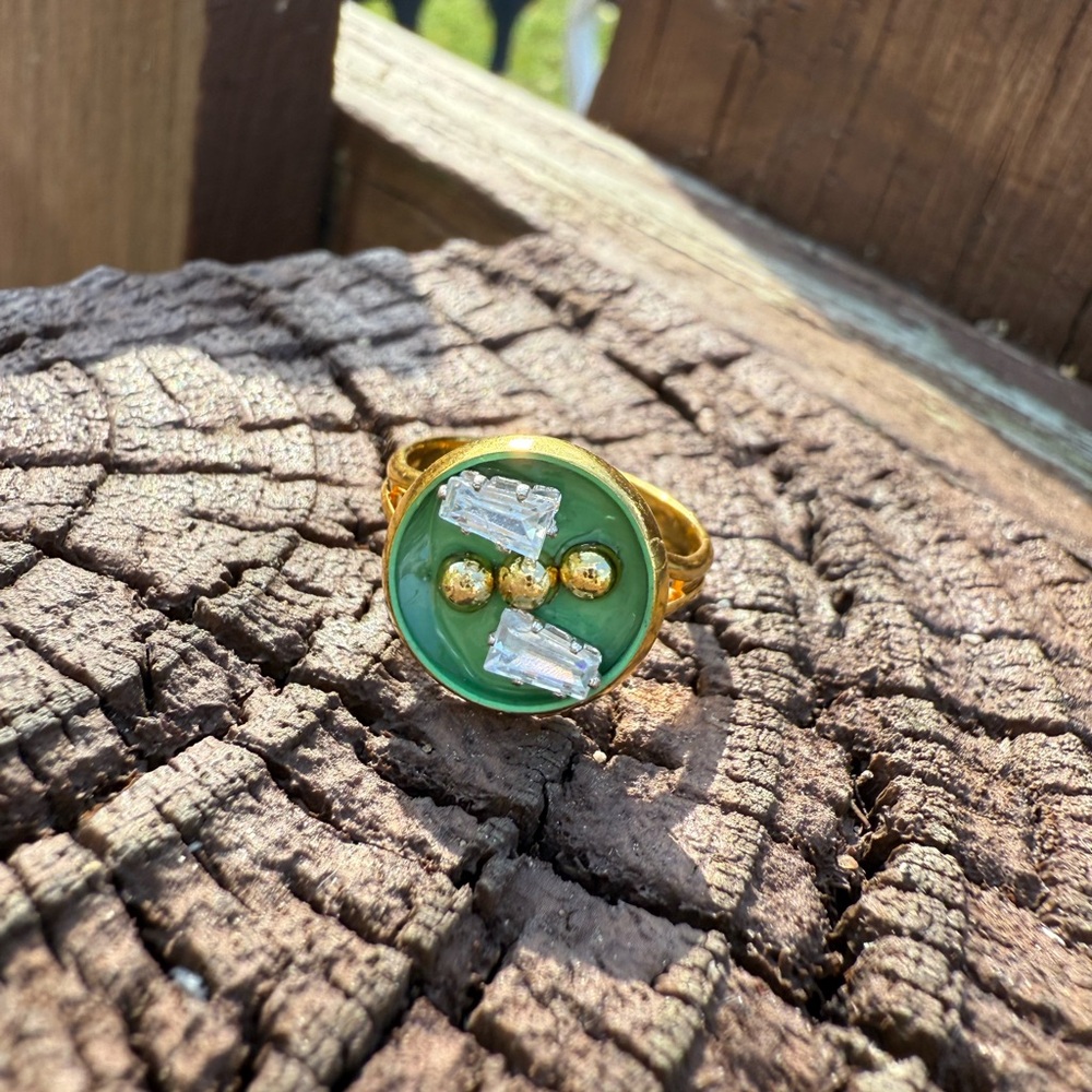 Green and Gold Handcrafted Statement Ring